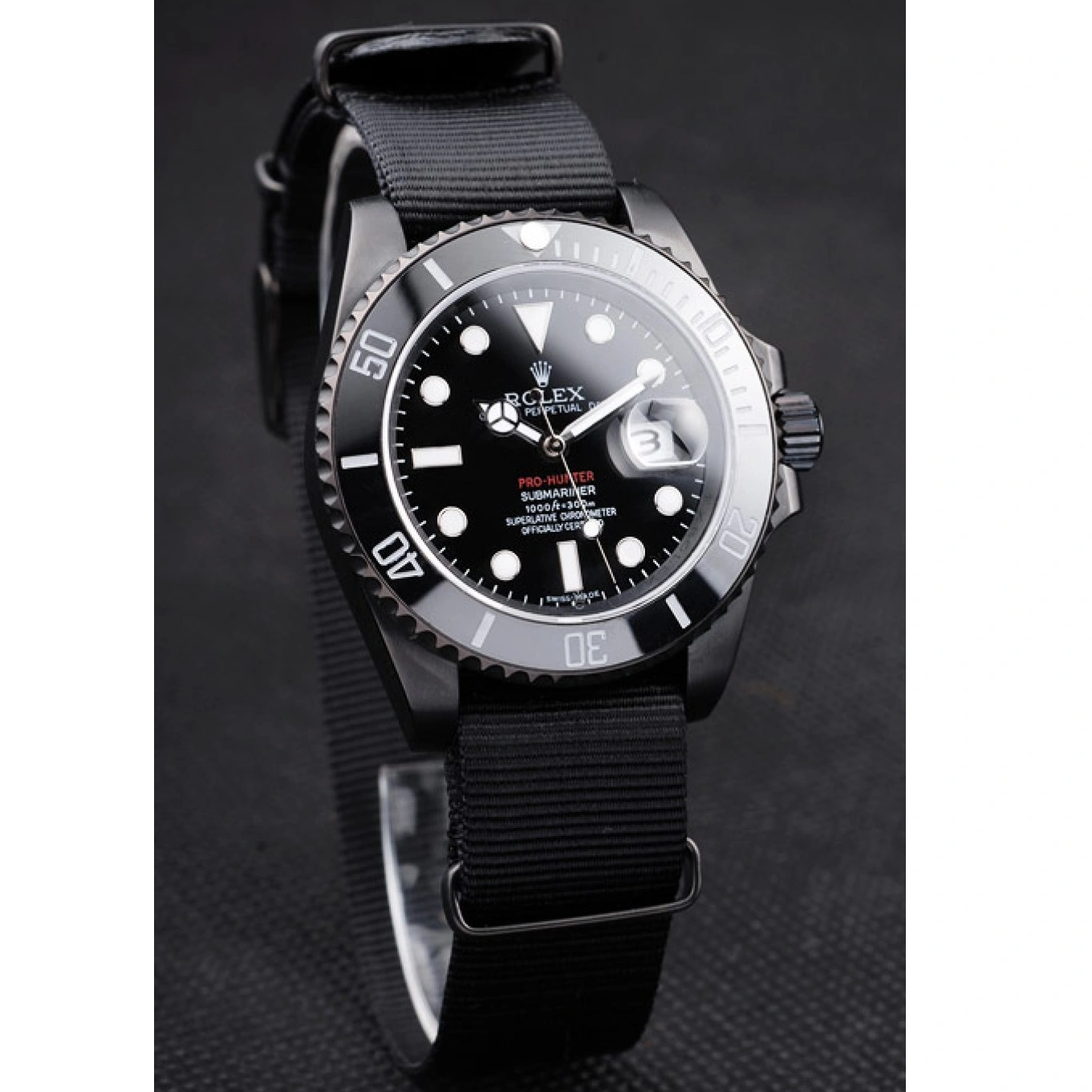 AAA replica watch Black Swiss Fabric Dial Strap Black Submariner Pro-Hunter Rolex 1013